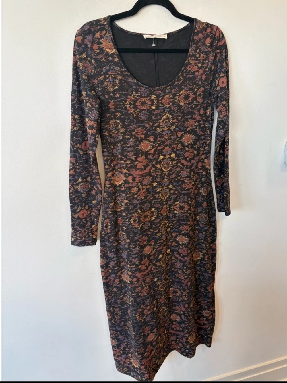 Peruvian Connection Scoop Neck Long Sleeve Midi Dress Small